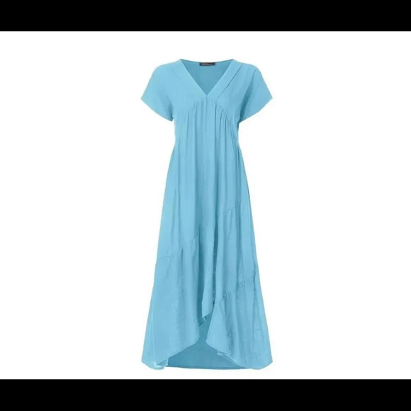 Zanzea Loose Long Dress Womens V-neck Short Sleeve Solid Casual Maxi Dresses. - Picture 2 of 9